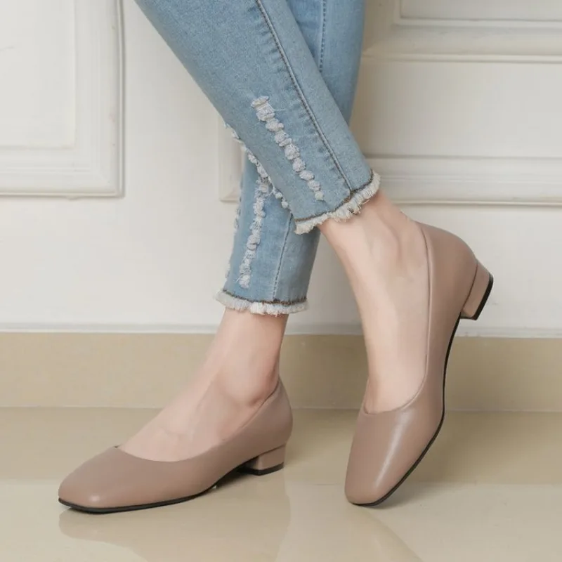 Spring Autumn Women Elegant Square Toe Low Heel Shallow Cut Single Shoes Casual Pumps Shoes for Women 35-41 Platform Shoes