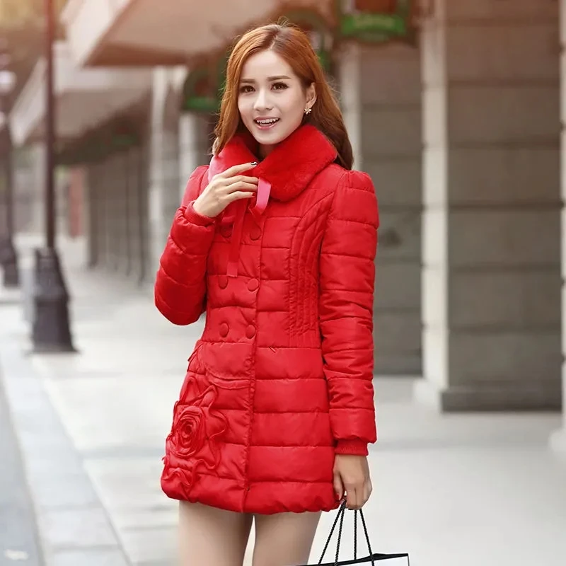 Mid Length Down Jacket for Women Winter 2023 New Fashion Casual Thicken Warm Parkas Chic Large woolen collar Detachable Coat