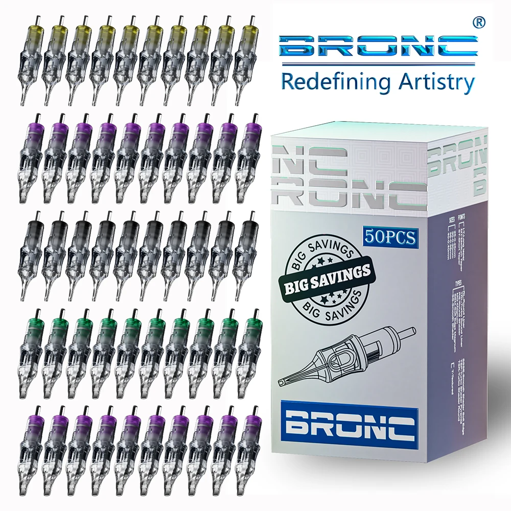 

BRONC Tattoo Needles Tattoo Cartridges RL/RS/RM/M1 Round Liner Disposable Sterilized Safety Needles for Tattoo Machine 50pcs/lot