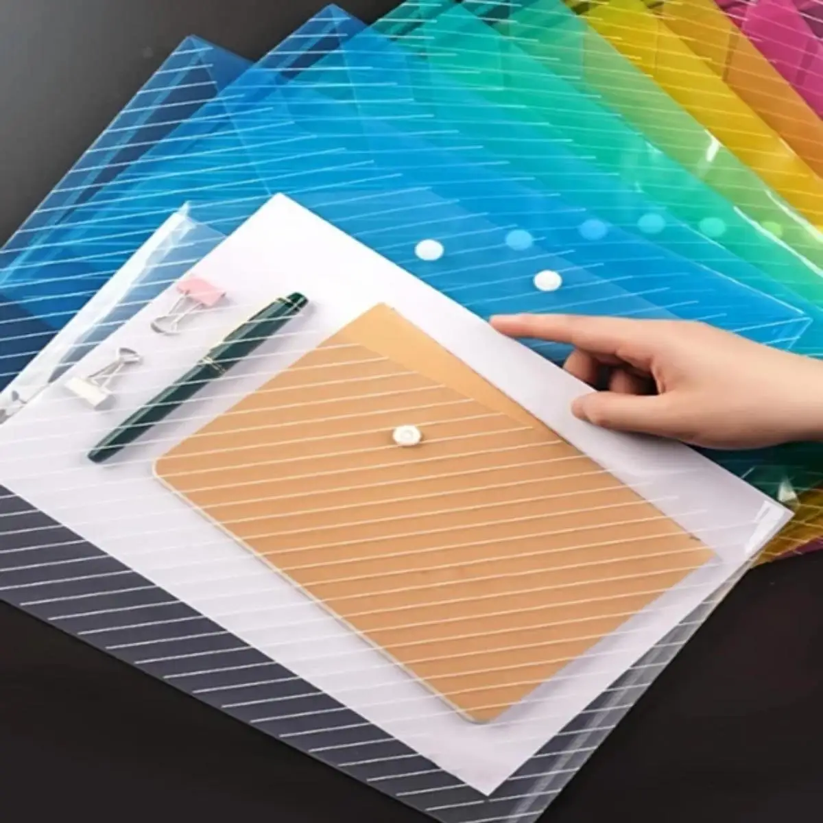 10 Pieces A4 Twill Waterproof Snap Buckles Large Capacity Office Materials Student Test Paper Bags Transparent File Bags