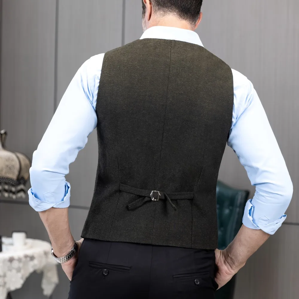 Chaleco de traje con cuello en V profundo para hombre, ropa Formal clásica de negocios, de madera de espiga, ajustada, para boda