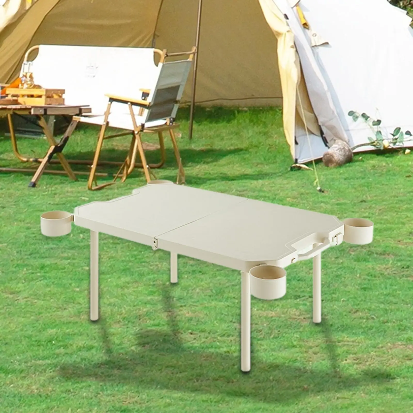 Folding Camping Table Handle Design with 4 Cup Holders for Yard Picnic Patio