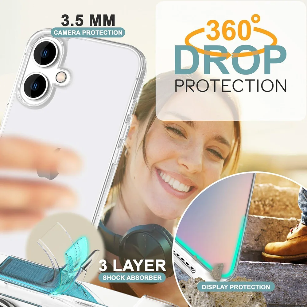 360 غطاء كامل للجسم مقاوم للصدمات آيفون 16E 16 15 14 13 12 11 برو ماكس بلس غطاء صلب صغير شفاف من السيليكون غلاف ناعم
