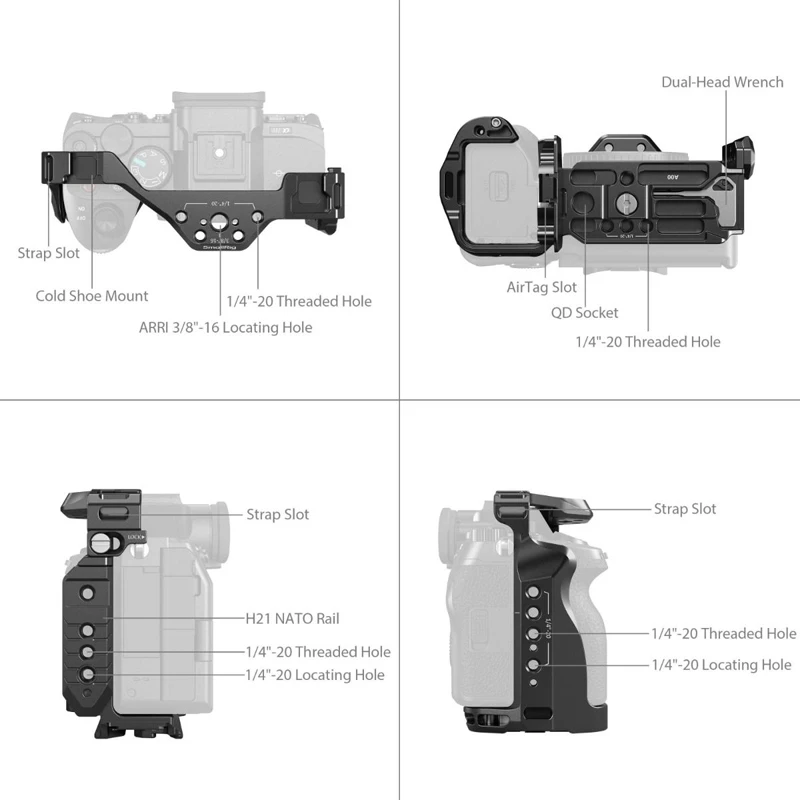 قفص كاميرا صغير الحجم لهاتف Sony Alpha 7R V /7 IV /7S III /1 /7R IV فتحة AirTag مدمجة مع لوحة Arca-Swiss سريعة الإصدار -5583