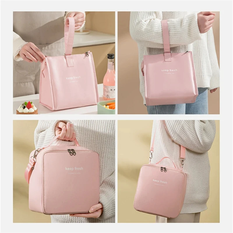 Borse per il pranzo impermeabili portatili scatola per il pranzo da Picnic per alimenti in pelle PU borse termiche per donna isolate borsa termica