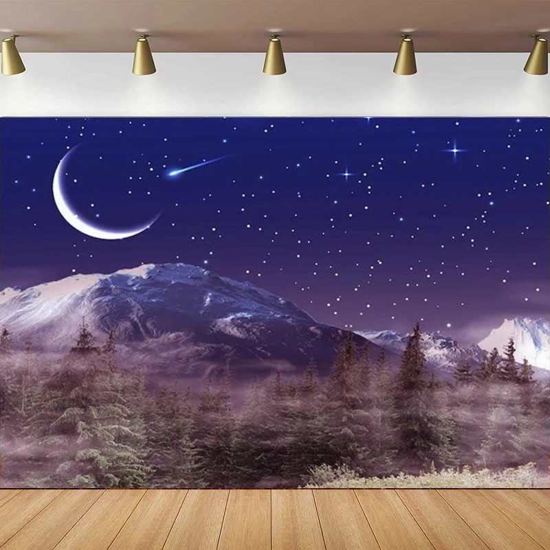 

Moon Photography Backdrop Night Sky Starlight Mountain Forest Banner Background Poster For Photo Studio Props