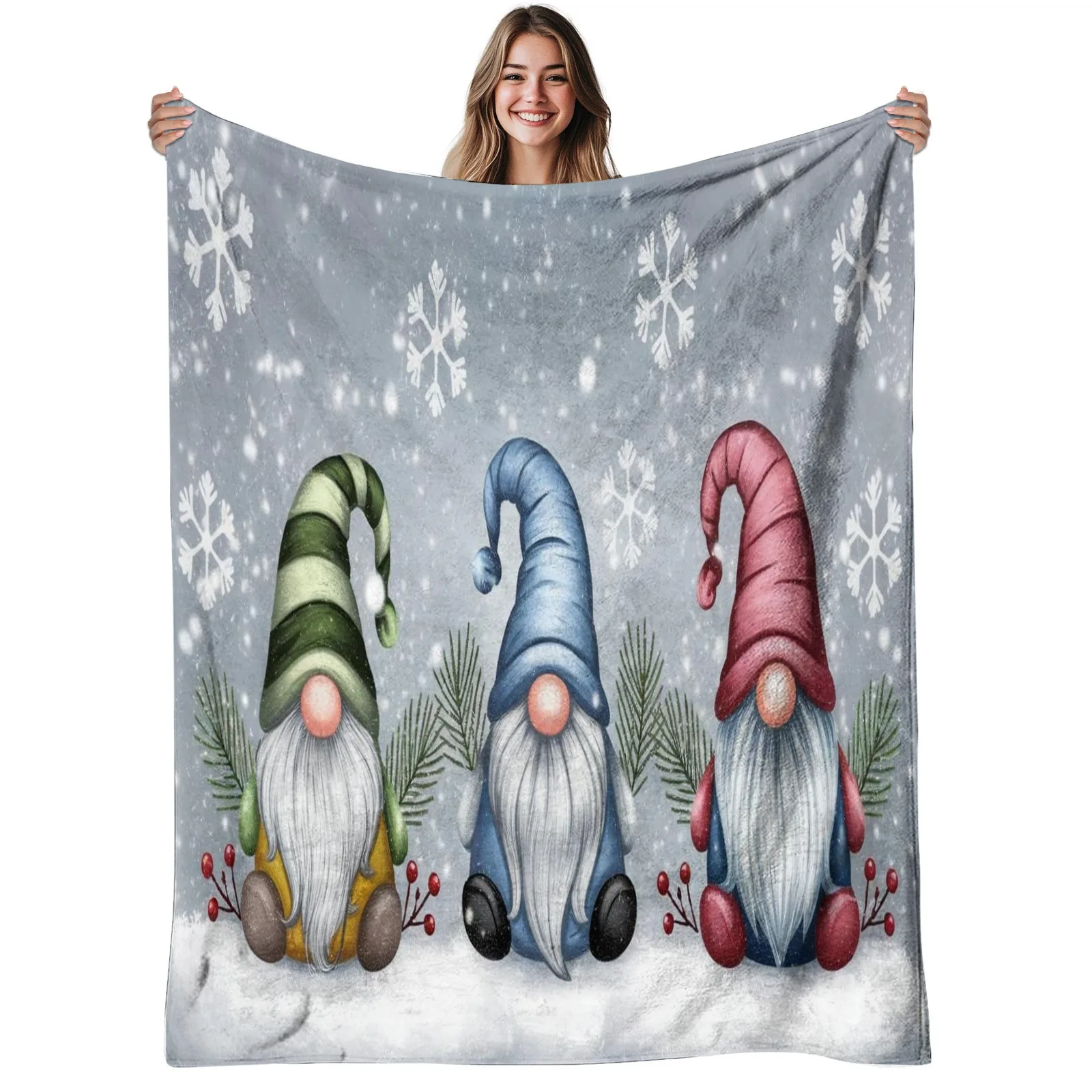 Whimsical Gnomes Print Throw Blanket, Soft Cozy Blanket for Sofa Bed, Versatile All-Season Home Decor