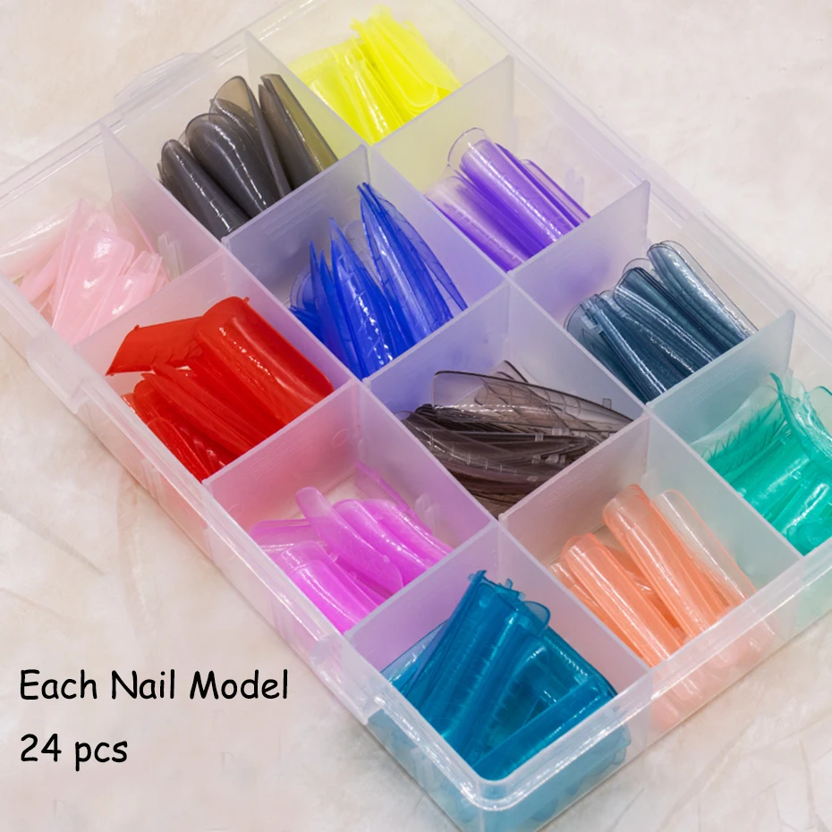 288 Pz/scatola Gel di Estensione Unghie per Costruzione Rapida Stampo 12 Formati per Unghie Francese Stile Copertura Completa Dito Top Forme Suggerimenti Strumenti