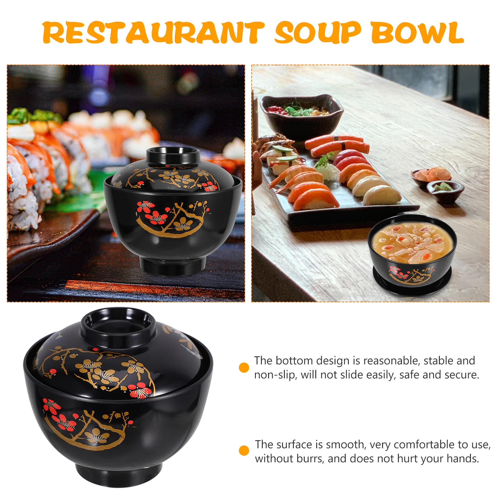 Japanese Soup Bowl Traditional Lidded Food Container Lightweight Non-Slip Kitchen Dining Rice Bowl for Home Restaurant Use