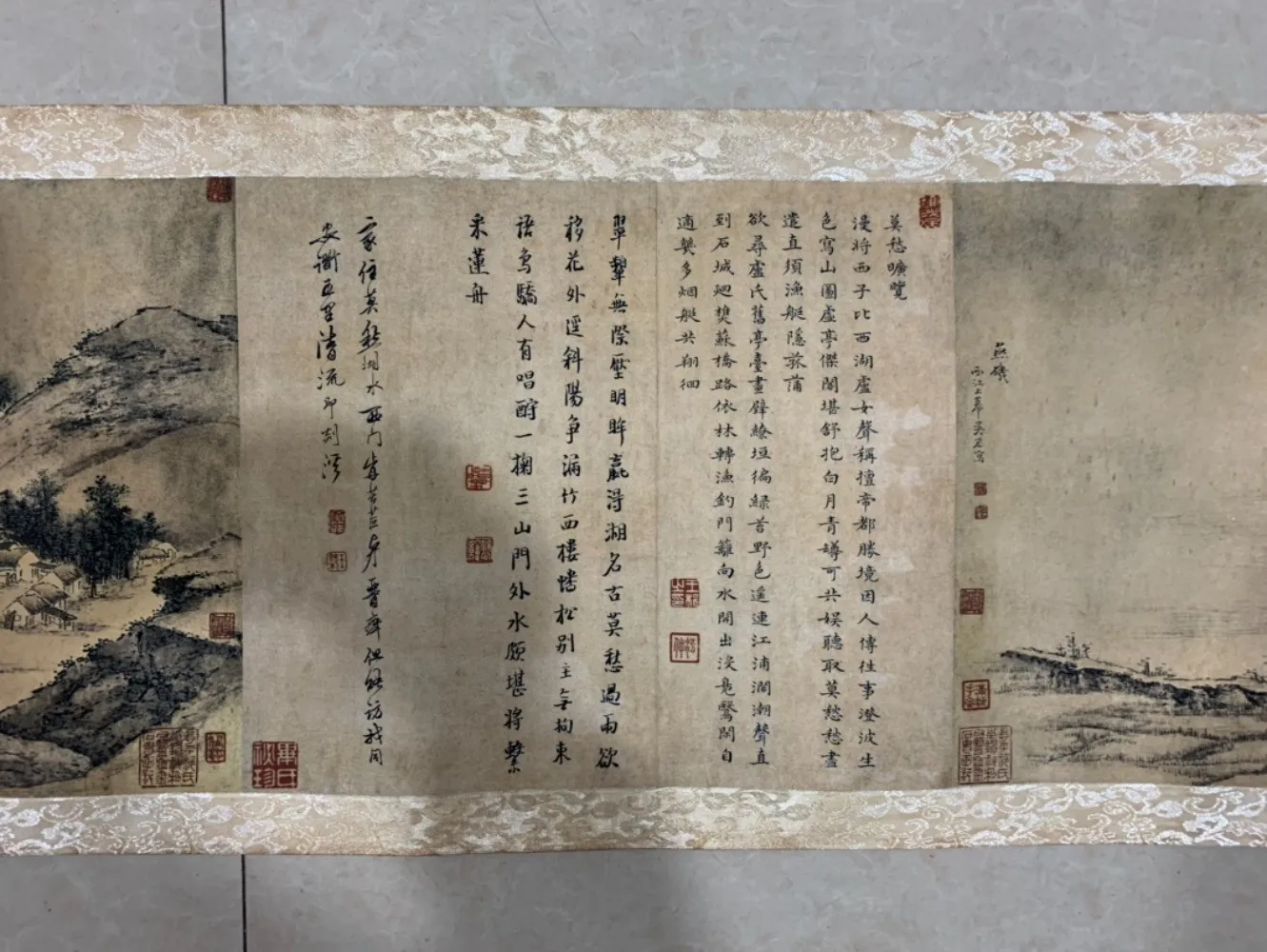 Old Wu Li Style Landscape & Calligraphy Long Scroll Painting Handscroll