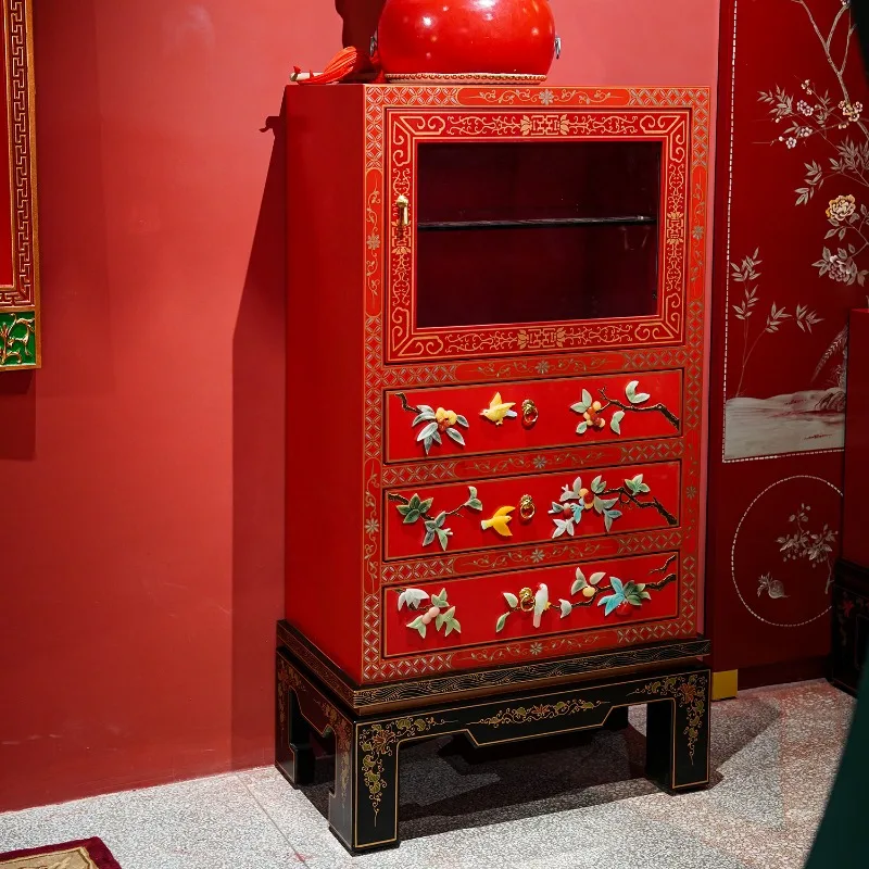 

Chinese classical bone stone inlaid flower and bird bucket cabinet, storage cabinet 70 * 40 * 127cm