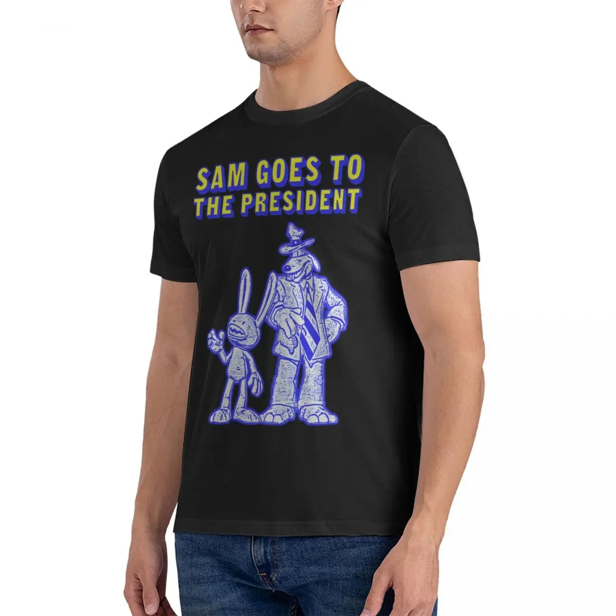 Goes To The President T Shirts Men's Pure Cotton Novelty T-Shirt Round Neck Sam And Max Hit the Road Tee Shirt Short Sleeve Tops