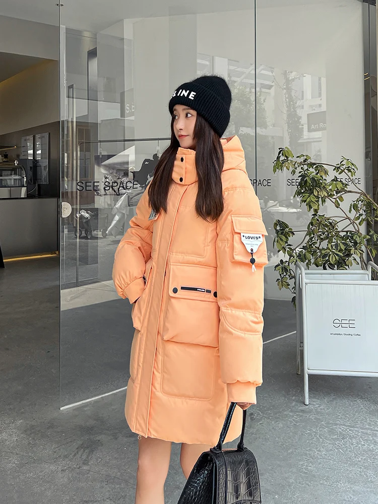 2022 New Women\'s Parka Winter Jacket Hooded Long Thick Warm Cotton Padded Jackets Parkas Woman Clothing Candy Color Winter Coat