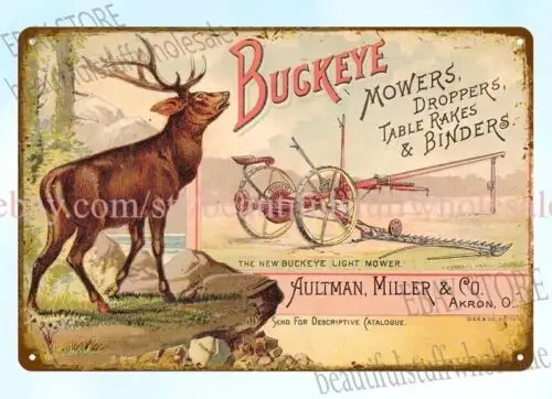 1870 Buckeye mowers droppers binders deer farm implements metal tin sign