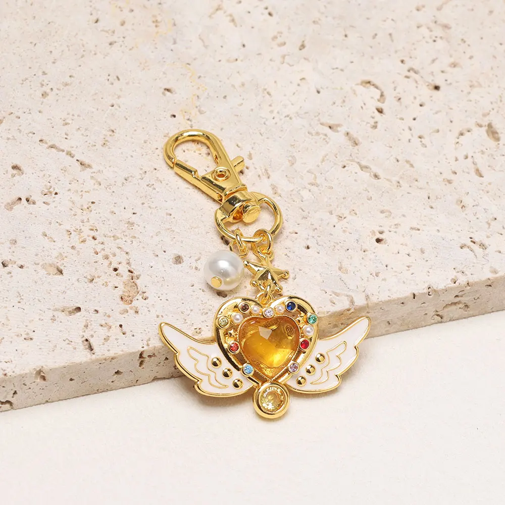 1PC Hot Cartoon Badge Keychain Anime Magical Wand Pendant Rhinestone Inlaid Cosplay Keyring Jewelry Gift Accessories Props