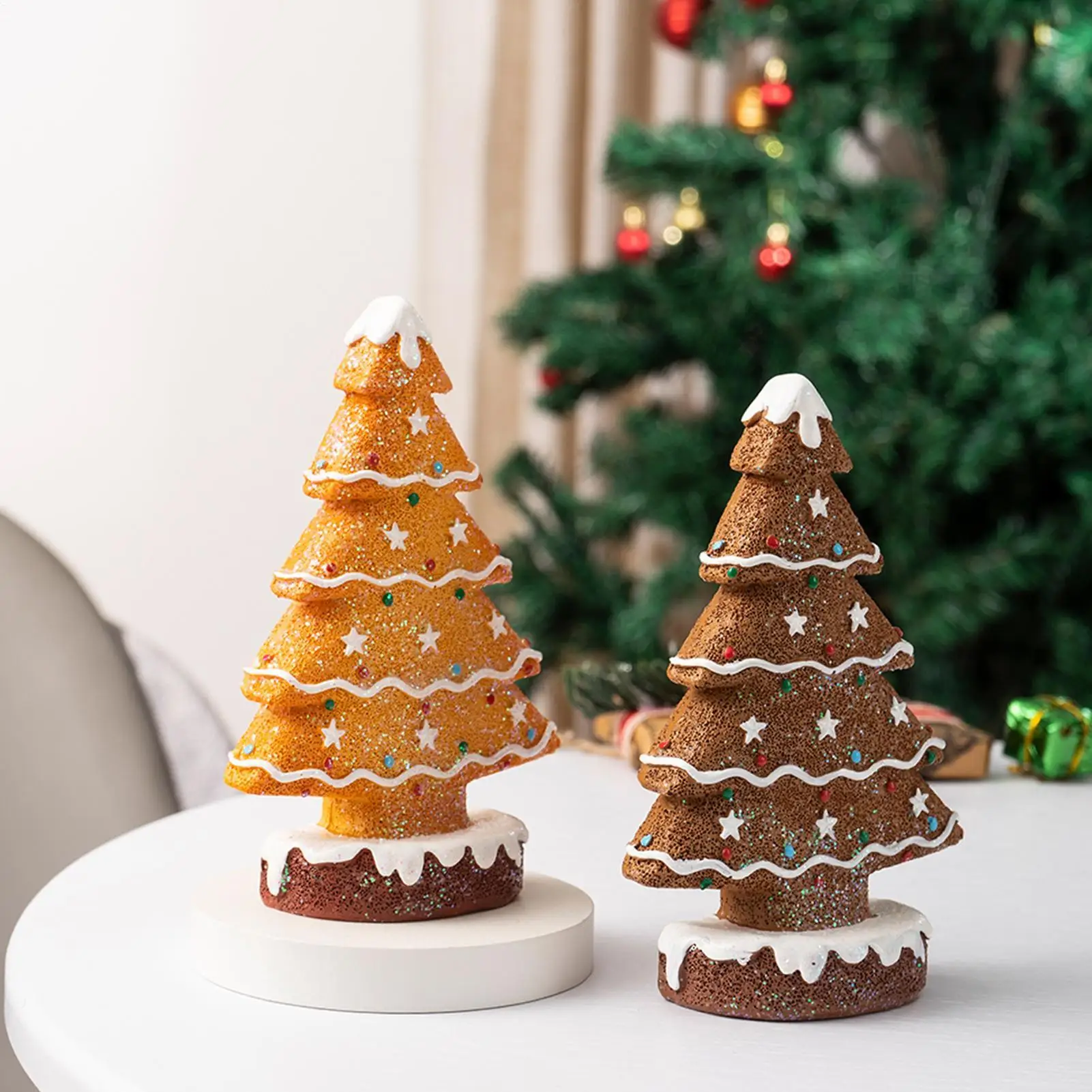 Christmas Tree Figurine Resin Gingerbread Party Supplies Gingerbread Tree Christmas Figurines Table Decor For Holiday Indoor