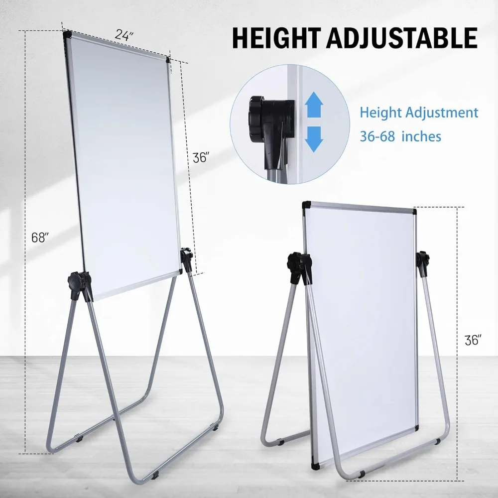 سبورة بيضاء مغناطيسية مزدوجة الجوانب، ارتفاع قابل للتعديل وتصميم قابل للطي للاستخدام المنزلي والمكتب والفصول الدراسية، 36 × 24 بوصة #3