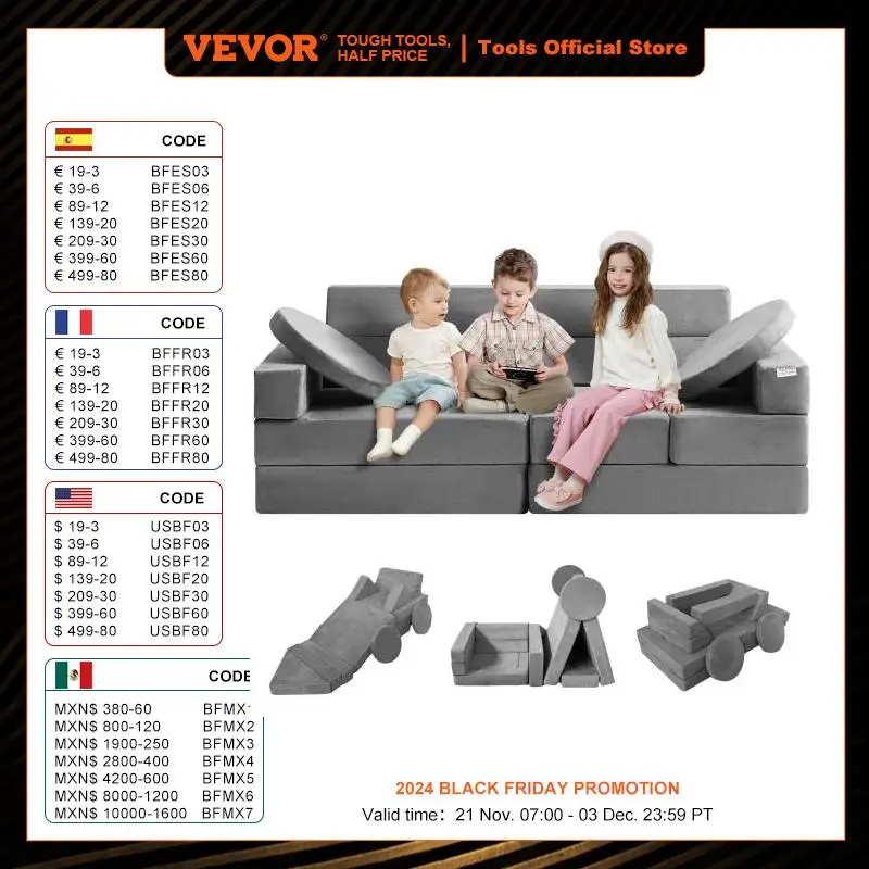 VEVOR Modular Couch with High-density 25D Sponge for Playing Creating Sleeping Imaginative Furniture for Bedroom and Playroom