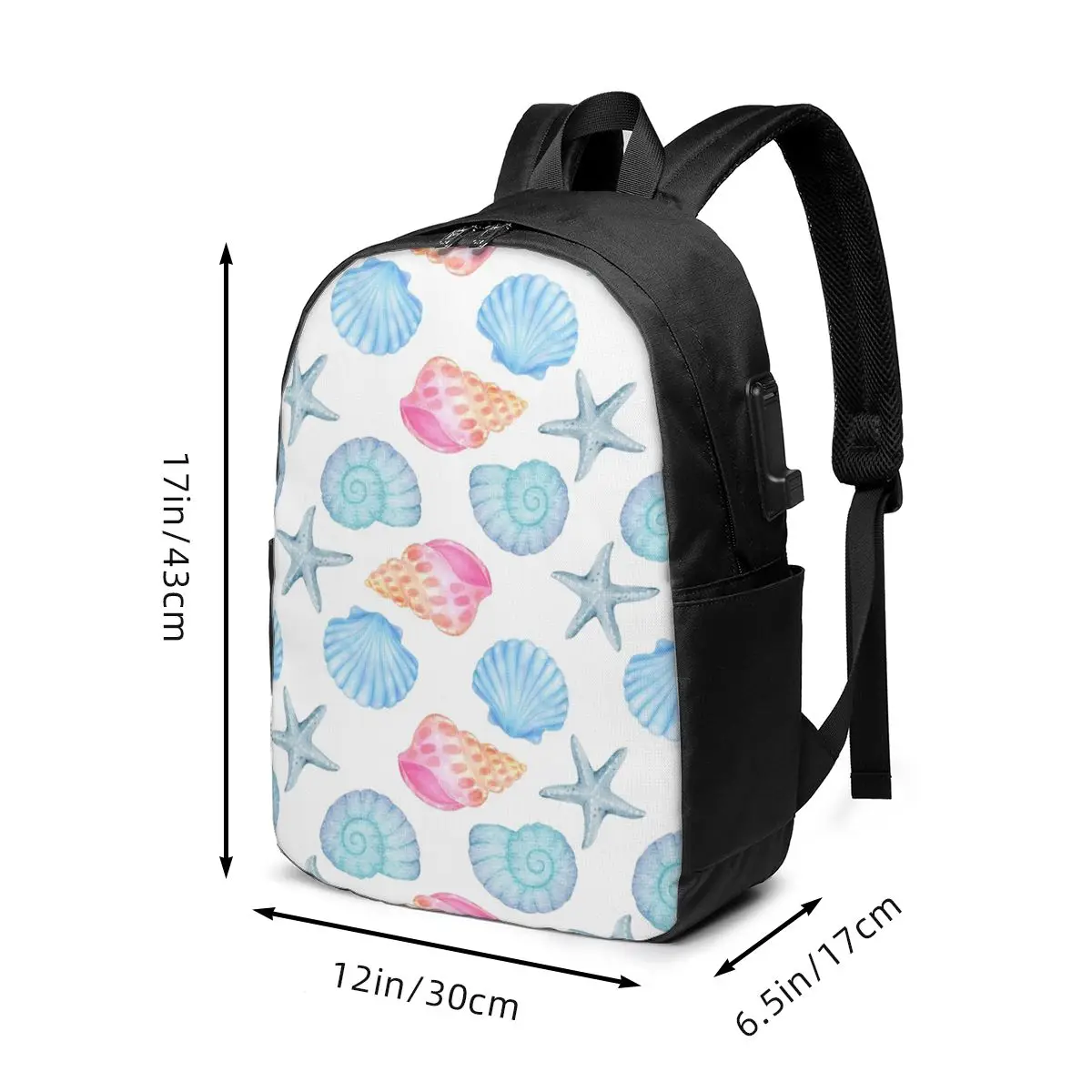 Colorful Watercolor Art Sea Shell Backpack Travel Notebook Bag Computer College Student School Bag Laptop Shoulder Bags