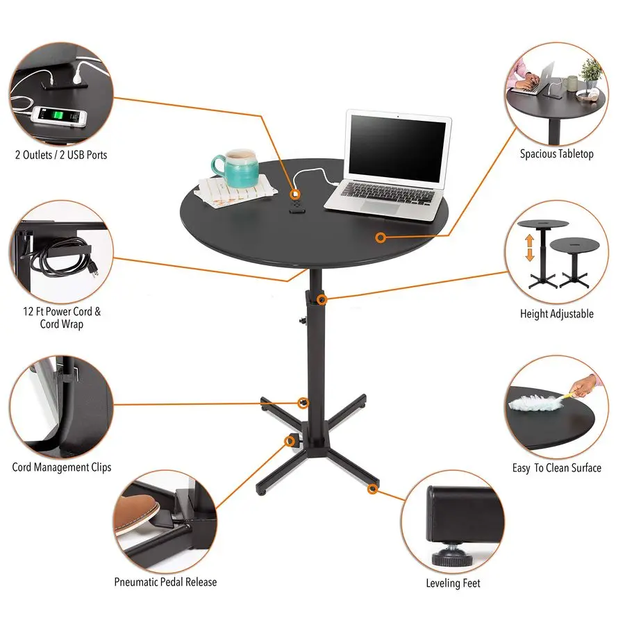 Round Charging Table Height Adjustable Cafe Table with BuiltIn AC Outlets amp USB Charging Fast Charging for Multiple Devices G