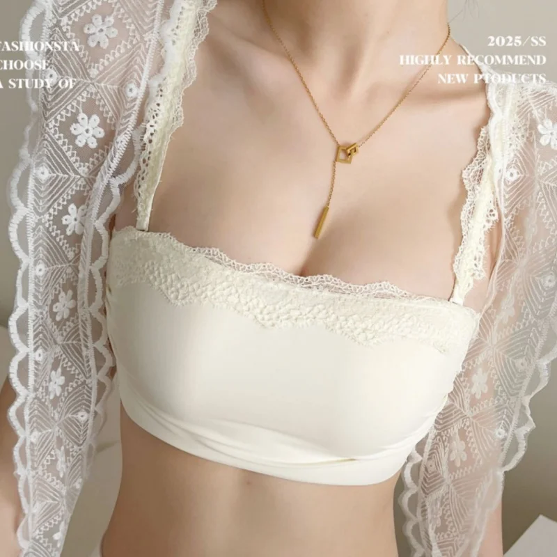 Pure Desire Lace Anti-slip Strapless Strapless Summer Thin Seamless Lingerie Women's Gathering Bra
