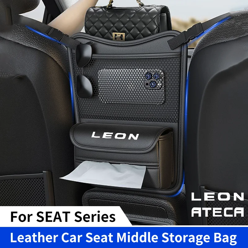 Car Seat Middle Hanger Storage Bag Leather Handbag Holder Between Seats Organizer Pockets for Seat Leon Mk2 Mk1 Mk3 Mk4 Ateca