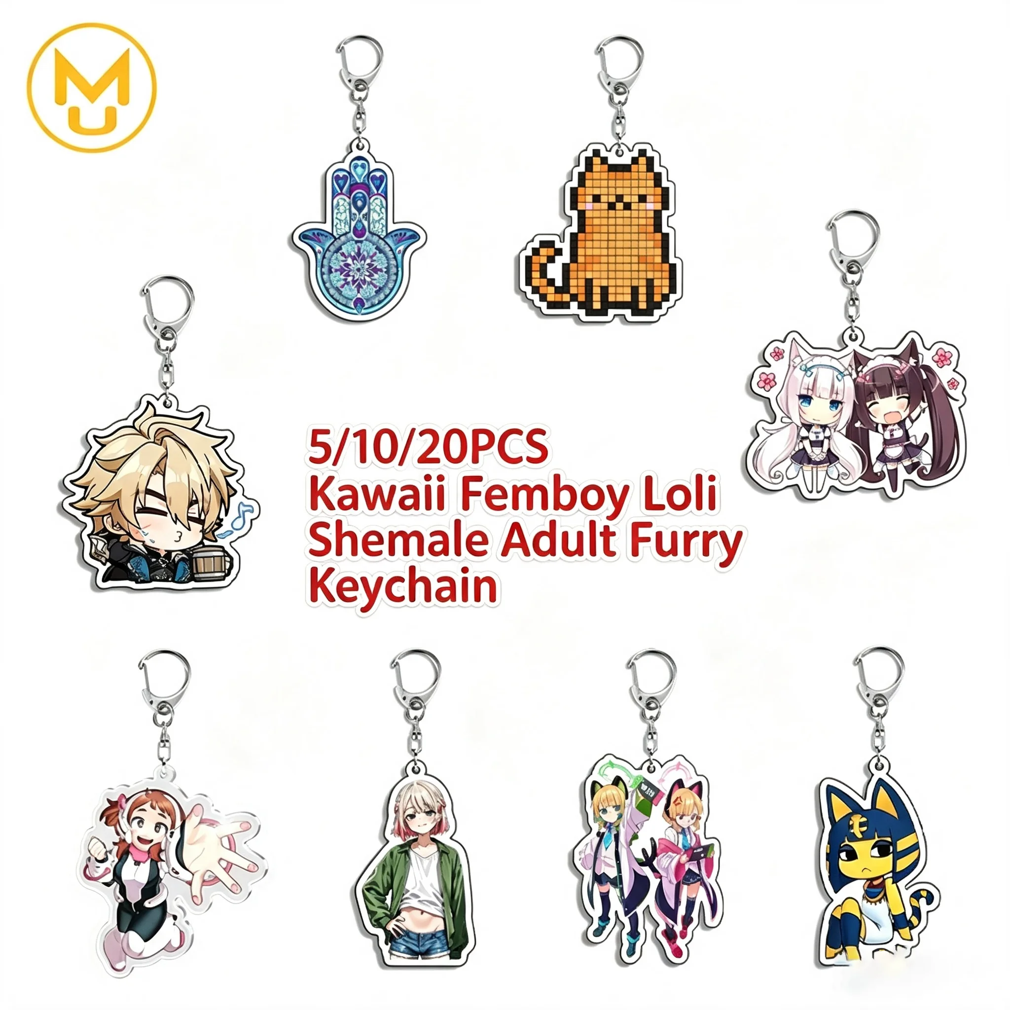 Loli Furry Keychain 5/10/20 PCS Hey-tai Ahe-gao Keyholder Hot Cheap Dakimakura Gadget Not Safe for Work Hardcore Keyring