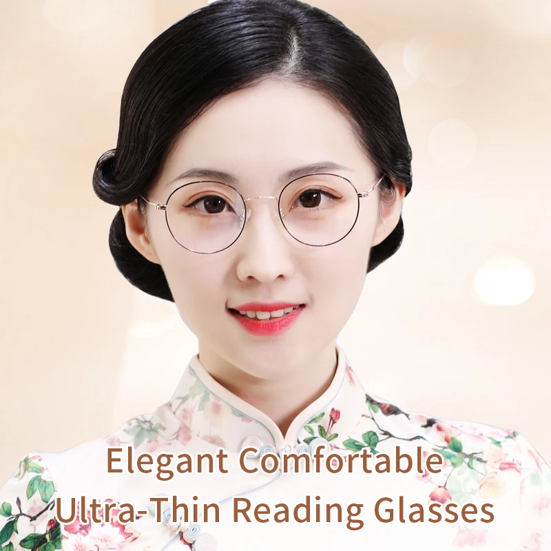 Ultralight Reading Glasses Blue Light Blocking Ultra-Thin Hard Resin Lens,Round Retro Eyeglasses Metal Frame for Women Men