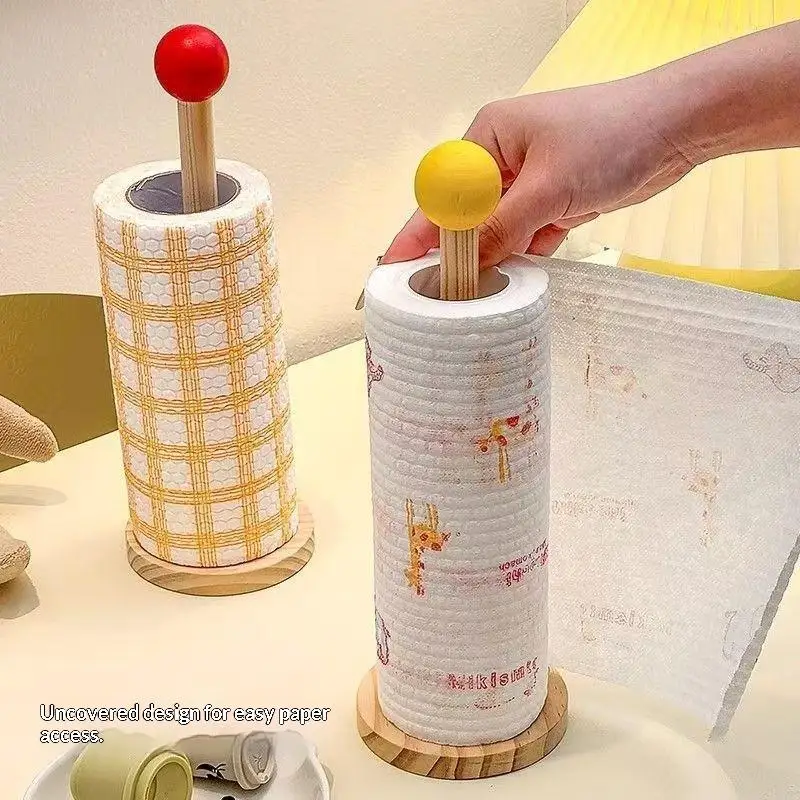 Wooden Toilet Paper Holder No Drill Anti-Slip Kitchen Storage Tissue Hanger Vertical Rack for Bathroom Accessories