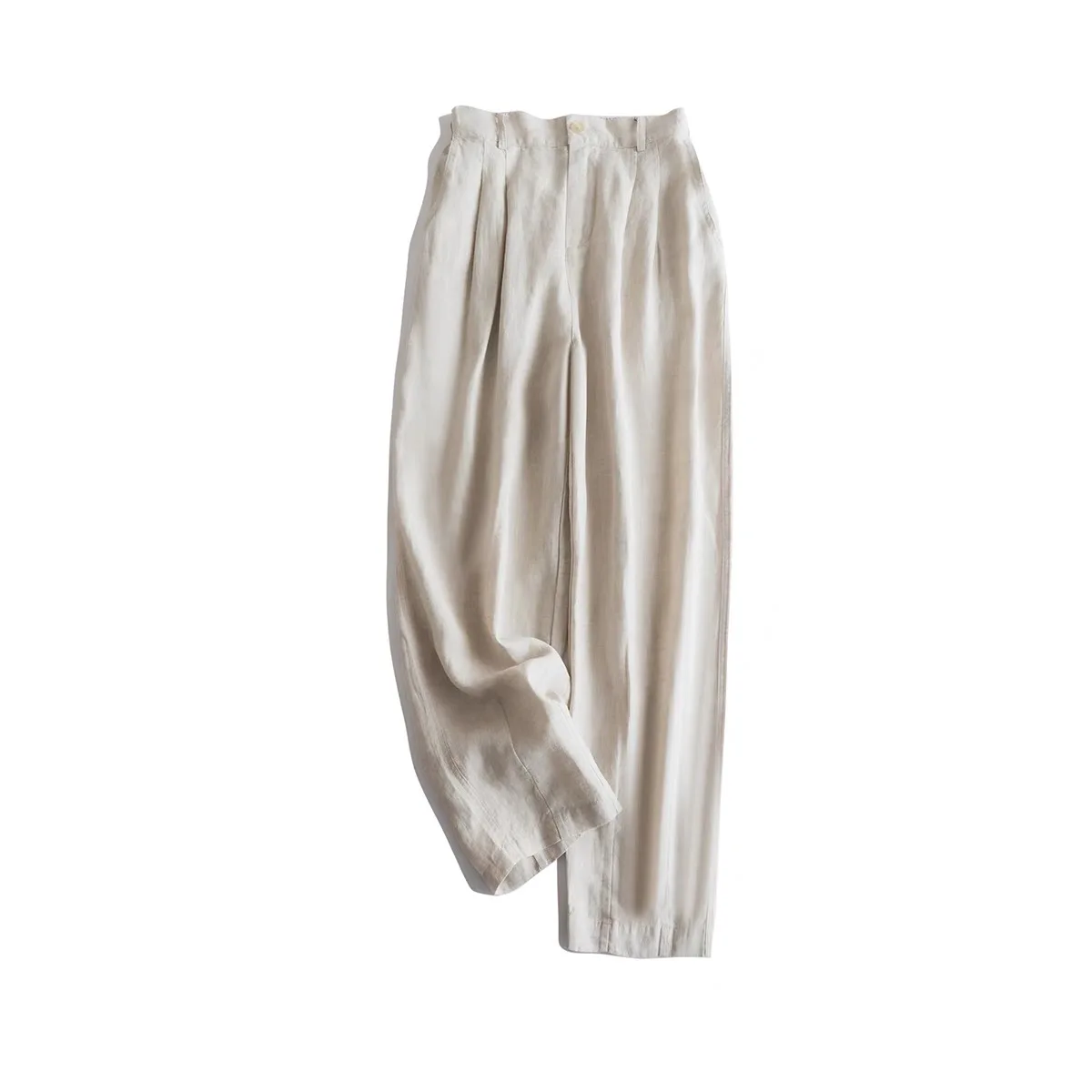 Pantalon à jambes larges en coton et lin pour femmes, taille élastique, ample, amincissant, décontracté, taille haute, Long