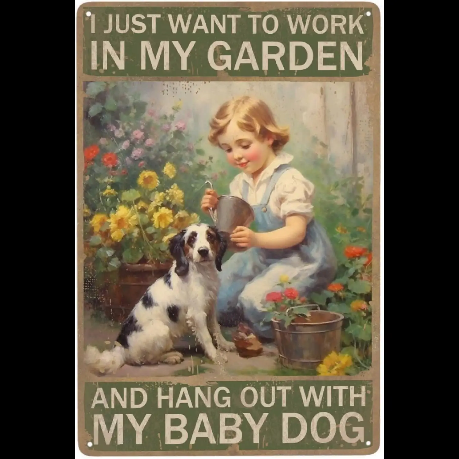 JOCASA-letrero de estaño de Metal Vintage para niña y perro, Decoración Retro para jardín, granja, cocina, arte de pared, I Just Want To Work In My Garden, Hang Ou