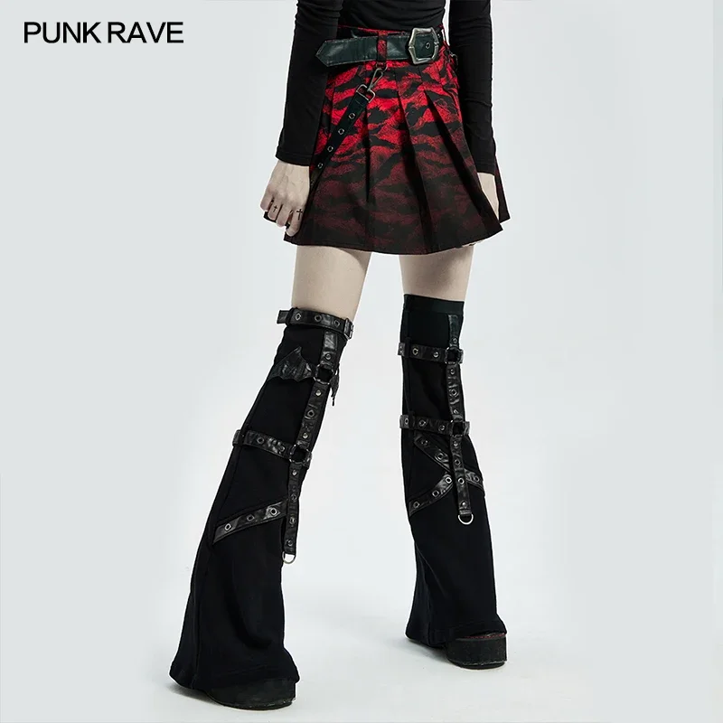 PUNK RAVE Damen Punk Little Bat Shape Herbst Warm Flared Leg Sleeve Asymmetrisches Design Wärmer Kniezubehör