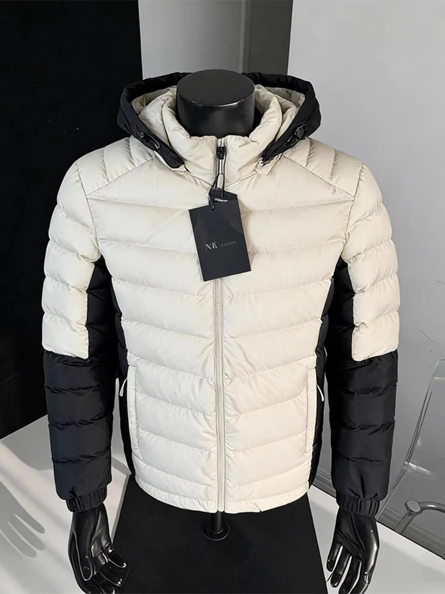 

Winter Lightweight Contrast Color Men's Cotton Jaet ort Sle Windproof Cold-resistant Faionable Outerwear Coat