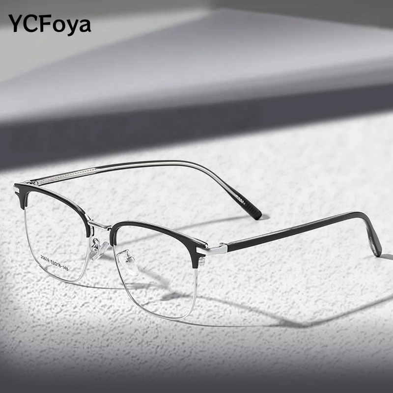 

YCFoya Men's Business Alloy Half Eyebrows Glasses Ultra Light Fashion Flexible Optical Prescription Eyeglasses Frame 20639