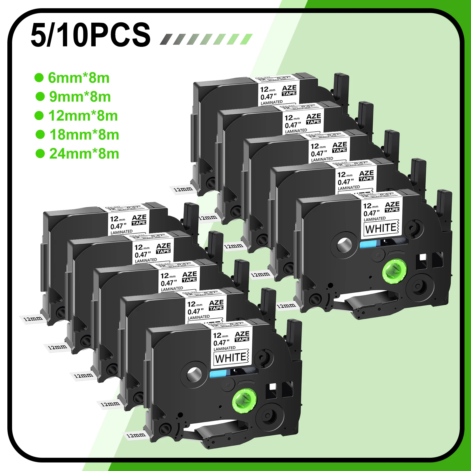 

5PK/10PK Label Tapes Compatible for Brother P-Touch TZ TZe-231 Tze-241 12mm/18mm Tape Ribbon for PT-1000 PT-D450 Label Printer