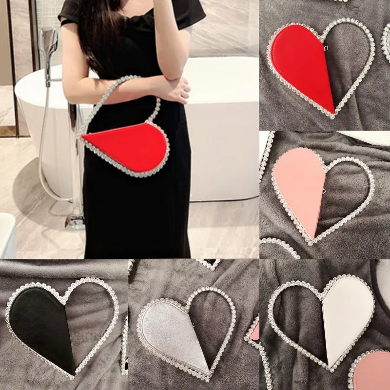 Heart Shaped Diamond Evening Clutch Bags for Women Luxury Designer Chic Metal Handle Shiny Sequins Purse Female Wedding Handbags