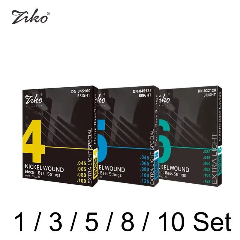 ZIKO 1/3/5/8/10 Juego de cuerdas de bajo eléctrico de 4/5/6 cuerdas/núcleo de aleación hexagonal enrollado de níquel/cuerdas profesionales para principiantes