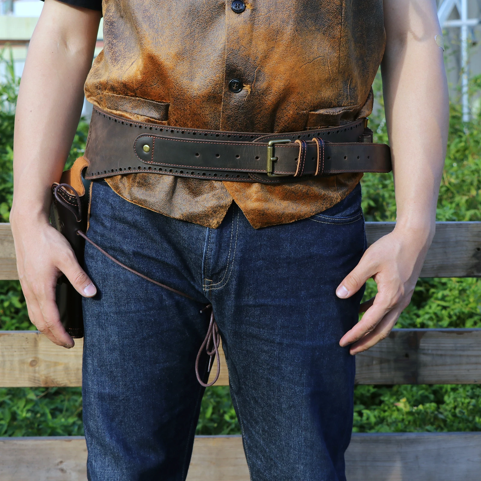 Tourbon Hunting Accessories Leather Pistol Holster Waist Bag Handgun Pouch Shell Ammo Belt 20 Rounds Fits 44/45 Cartridges