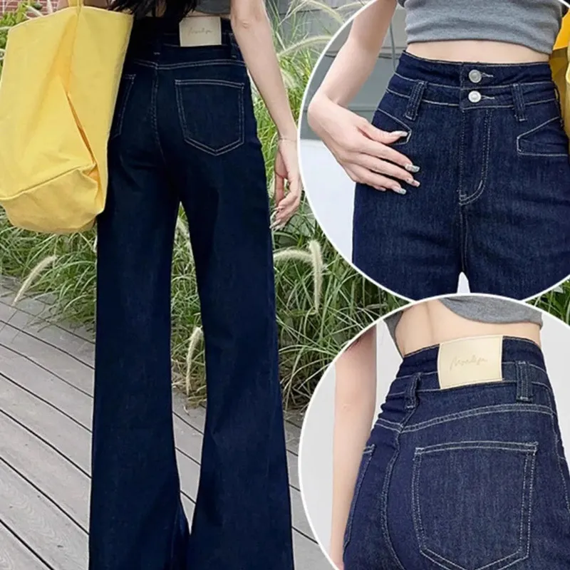 Women Clothes Korean Style High-Waisted Fashion Slimming White Jeans Wide-Leg Casual Pants Trendy Two-Piece Buttoned Trousers