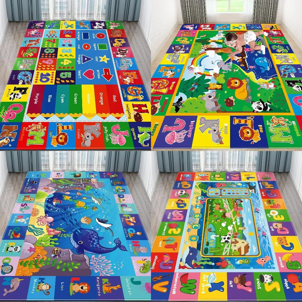 Tapete de juego de animales ABC con alfabeto colorido para niños, tapete educativo antideslizante, decoración para sala de estar y dormitorio de bebé