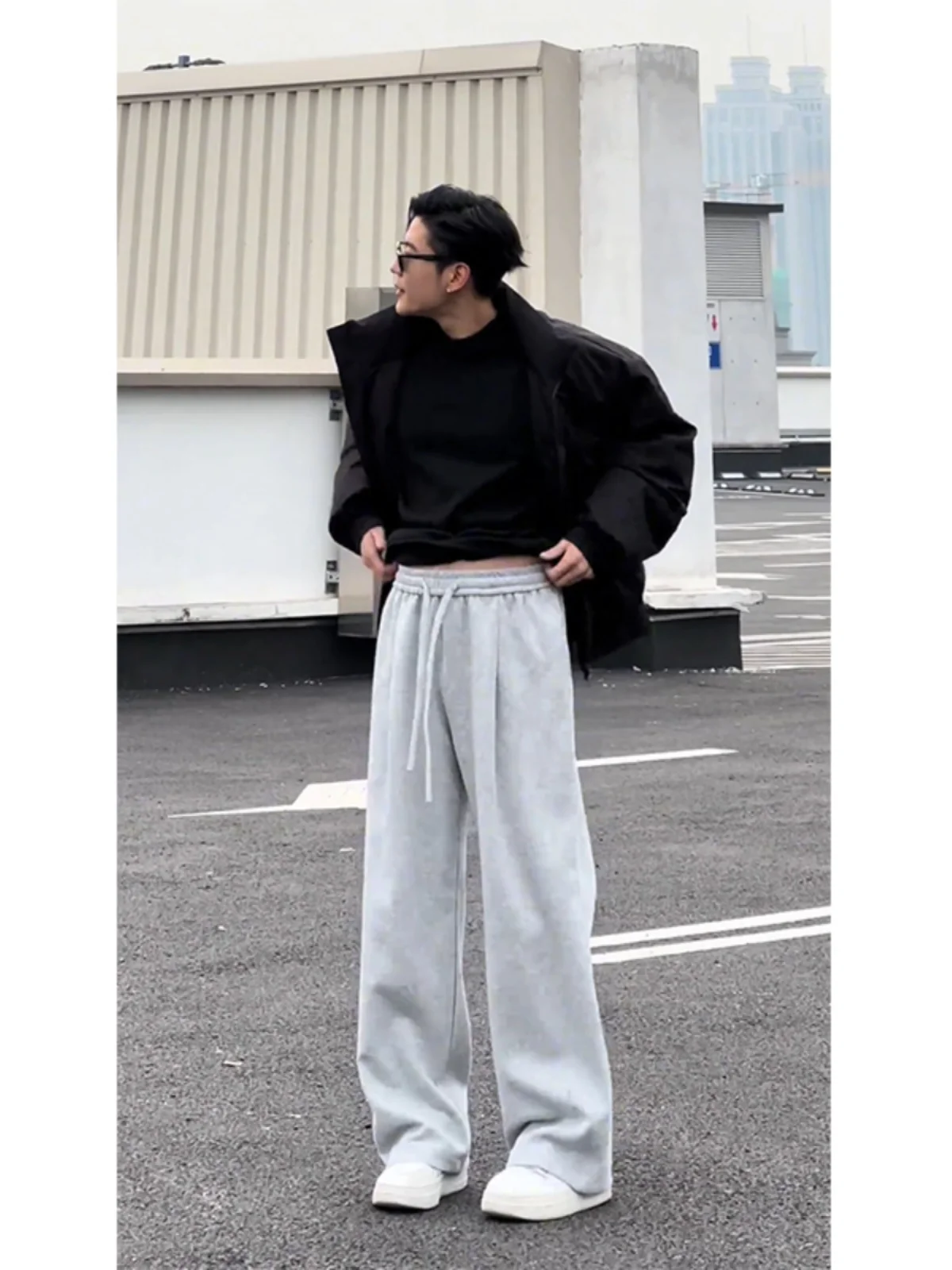 

Мужские брюки с широкими штанинами на флисовой подкладке, повседневные, в уличном стиле, осенне-зимние, прямого кроя, с плиссировкой, из плотной ткани