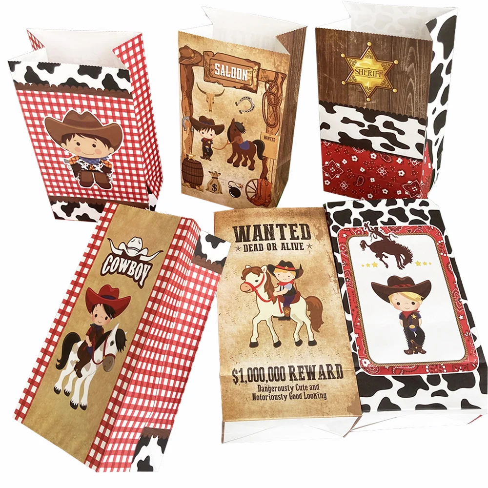 

12 Pcs Cowboy Gift Bags Wild West Cowboy Candy Bags with Stickers Cowboy Goody Treat Bags Cowboy Themed Birthday Party Supplies