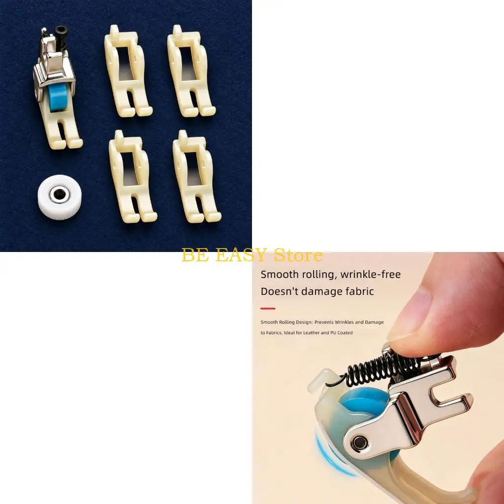 E28F Fluoropolymer Sewing Foot with Wide Needle Slot and Rotating Wheel for Garment Making, Bag Repair, and Curtain Edging