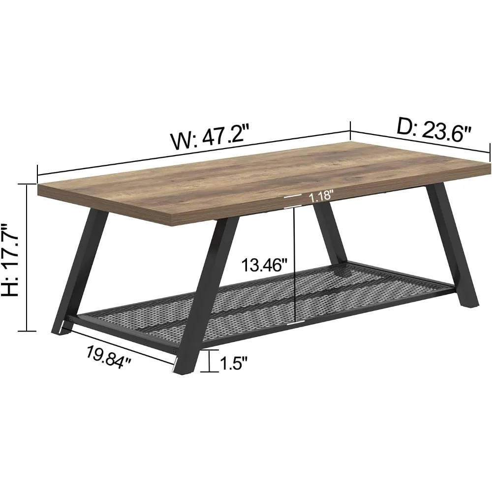 Coffee Table, Modern Rustic Wood and Metal Center Table with Storage, Industrial Cocktail Tea Table for Living Room, Oak
