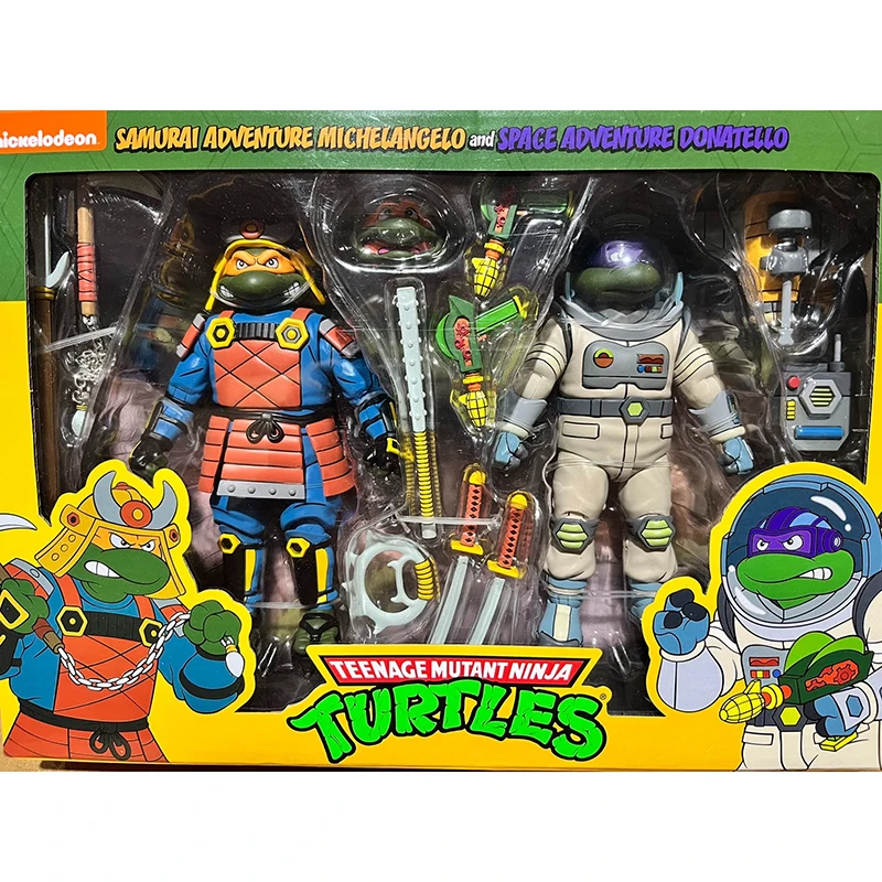 NECA 54345 TMNT Action Figure Teenage Mutant Ninja Turtle Samurai Adventure Michelangelo vs Space Adventure Donatello Model Gift