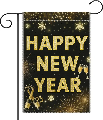 12 X 18 Inches Happy New Year Garden Flag – Double-Sided Burlap Champagne and Fi JJE DDI GGX
