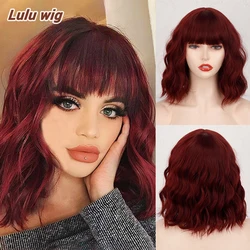 Short Bob Synthetic Wigs for Women Short Wavy Wigs with Bangs Wavy Bob Wig Wine Red Wig Heat Resistant Fiber Cosplay hair