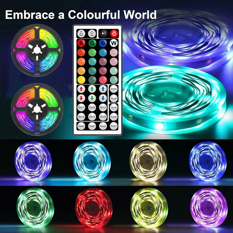 5V USB RGB LED Strip Lights 5050 SMD, Color Changing Flexible LED Tape with 44 Keys IR Remote for Room, TV and Desktop