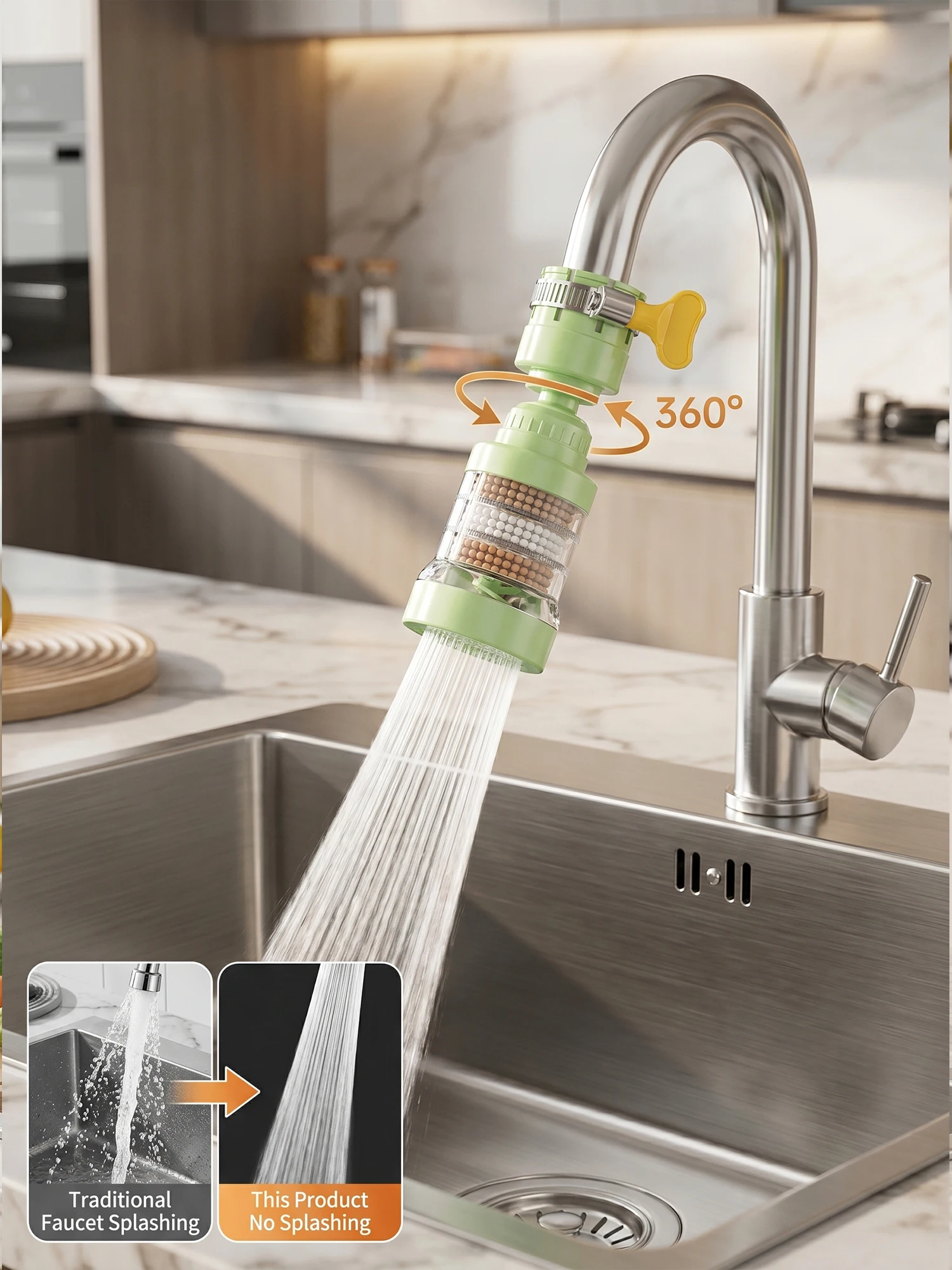 360 Swivel Faucet Aerator High Pressure Water Saving Extender Splashproof Filter Nozzle Kitchen Bathroom Ore Filtration