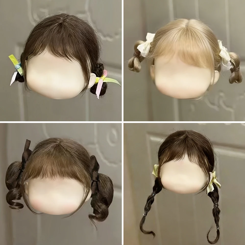 

BJD Wig Bangs Ponytail Curly Soft Mohair dual horsetail Wig Suitable for Ob11, 1/12bjd, 1/8BJD Doll Wig Doll Accessories